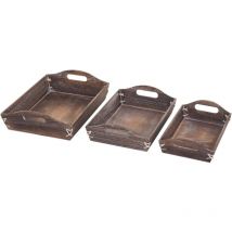 Lot de 3 plateaux de service HHG-805, brun shabby