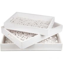 Lot de 3 plateaux style oriental avec moulures Kalmiac blanc