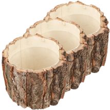 Lot de 3 pots de fleurs en forme de seau pour plantes artificielles d'intérieur, souche d'arbre, tonneau de vin, bonsaï en bois