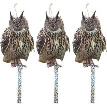 Lot de 3 répulsif contre les oiseaux - Répulsif anti-pigeons, chouette - Réfléchissant - Avec clochette en forme de hibou