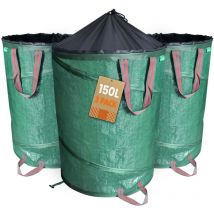Vounot - 3 x Sac de jardin pop up 150L 30kg avec poignées sac de déchets hydrofuge robuste réutilisable