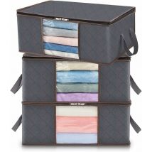 Lot de 3 Sac de Rangement Vetement 35L, Boîte de Rangement Sous lit Pliable, Housse Rangement Couette Organisateur de Placard, Fenêtre Transparente