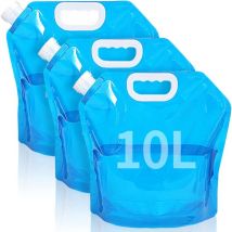Lot de 3 sacs de stockage d'eau pliables 10 l avec couvercle fixe, réservoir d'eau flexible, sac d'eau potable portable, sac d'eau pliable, camping,