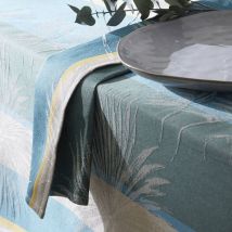 Tradilinge - Lot de 3 serviettes tropicales à jacquard enduit Bleu azur 45x45 cm
