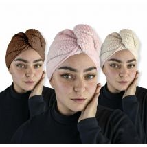 Vivezen - Lot de 3 serviettes turban pour cheveux - Microfibre - Beige rose et marron