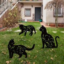 Bluedeer - Lot de 3 Statues de Jardin en métal avec Silhouette de Chat Noir, piquets décoratifs de Jardin, Statues d'animaux pour décoration de Cour