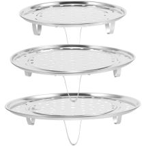 Lot de 3 supports à vapeur multifonctionnels en acier inoxydable à trois pieds pour la cuisine et la maison (grand + moyen + petit argent)