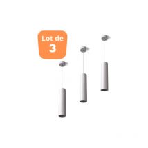Braytron - Lot de 3 suspensions tube beta blanc GU10 câble 1.45m