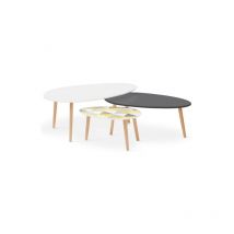 Lot de 3 tables basses gigognes gigi laquées blanc / gris / motifs graphiques