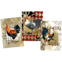 Lot de 3 torchons Coqs en coton sergé
