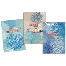 Lot de 3 Torchons en Coton Sergé - poissons