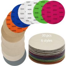 Toolive - Lot de 30 Disques de Ponçage, Rond Papier de Verre 125 Mm Grain 2000/3000/4000/5000/7000/10000 Papier à Poncer Sec/Humide Utilisé