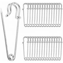 LaBlanc - Lot de 30 grandes épingles à nourrice de 7.5 cm en métal robuste, Pour couvertures, travaux manuels, jupes, kilts, argent