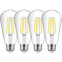 Tonchean Ampoule led E27,Lot de 4 ampoules à filament led E27 ST64, 8 w 6500 k blanc froid vintage, ampoules antiques Edison vintage
