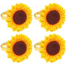 Lot de 4 anneaux de serviette en forme de tournesol en alliage jaune
