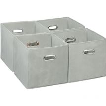 Lot de 4 boîtes de rangement, caisses pliables, HxLxP : 30x30x30 cm, poignées, panières pour étagère, gris - Relaxdays