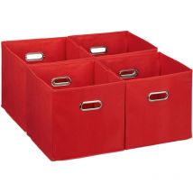 Relaxdays - Lot de 4 boîtes de rangement, caisses pliables, HxLxP : 30x30x30 cm, poignées, panières pour étagère, rouge