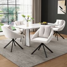 Lot de 4 chaise de salle à manger pivotante, tissu en velours, beige