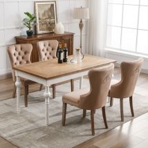 Lot de 4 Chaises à manger avec Structure en Bois massif,heurtoir unique au Dossier,capitonnées Velours Moderne,Gris brun-4pc