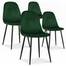 Intensedeco - Lot de 4 chaises Bali velours vert pieds noir