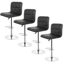 Lot de 4 Tabouret de Bar Assise rembourrée en Similicuir Reglable en Hauteur et Pivotant Maison Cuisine Bistro Noir