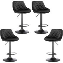 Lot de 4 Tabouret de Bar,en velours,Reglable en Hauteur et Pivotant , pour Bar, Comptoir, Cuisine,Noir