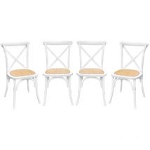 Sweeek - Lot de 4 chaises de bistrot en bois d'hévéa blanc. vintage. assise en rotin. empilables