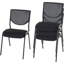 Lot de 4 chaises de bureau sans roulettes conférence réunion empilable en tissu maille noir 040000550