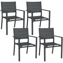 Lot de 4 chaises de jardin empilables avec accoudoirs alu textilène gris
