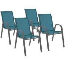 Lot de 4 chaises de jardin lyma métal et textilène empilables bleu canard
