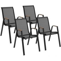 Idmarket - Lot de 4 chaises de jardin noumea métal et textilène empilables noir et bois