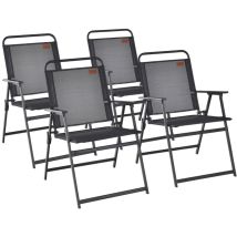 Lot de 4 chaises de jardin pliantes en textilène avec accoudoirs en métal fauteuil de jardin avec pieds antidérapants noir