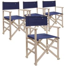 Lot de 4 chaises de réalisateur pliantes, structure non vernie et toile bleu foncé, en bois de hêtre de première qualité Scalpers Bleu foncé