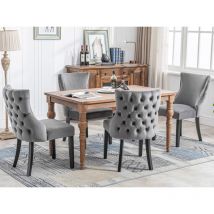 Lot de 4 Chaises de salle à manger avec Structure en Bois massif - Chaises capitonnées en Velours Moderne de cuisine, de bureau, de salon Gris