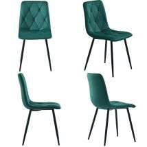 Lot de 4 chaises de salle à manger, chaise rembourré en twill de lin, avec dossier, cadre métallique, pieds en métal, vert
