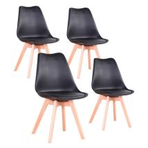 Wokaka - Lot de 4 chaises de salle a manger - Coussin de siège en cuir-Scandinave(Noir)