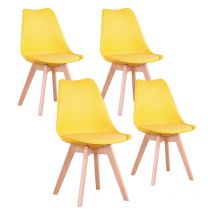 Lot de 4 chaises de salle a manger - Coussin de siège en cuir-Scandinave(Jaune) - Wokaka