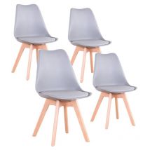 Wokaka - Lot de 4 chaises de salle a manger - Coussin de siège en cuir-Scandinave(Gris)