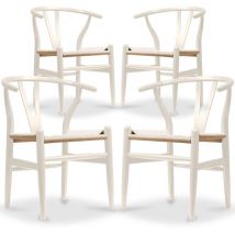 Lot de 4 Chaises de Salle à Manger en Bois - Style Scandinave - Wish Ivoire