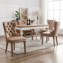 Lot de 4 chaises en velours - pieds en bois massif - naturel