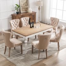 Lot de 6 chaises en velours - pieds en bois massif - naturel
