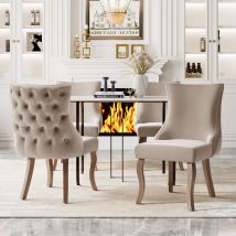 Lot de 4 Chaises de salle à manger Moderne avec Assise et Dossier rembourrés en Velours, Structure en Bois massif - Beige