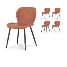 Kosmi - Lot de 4 chaises de salle à manger ninalou en simili marron