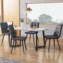 Wishdor - Lot de 4 chaises de salle à manger rembourrées avec dossier et assise en Lin et Métal. Gris Foncé