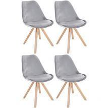 Lot de 4 chaises de salle à manger Sofia en velours Pieds en bois Gris clair Nature (carré)
