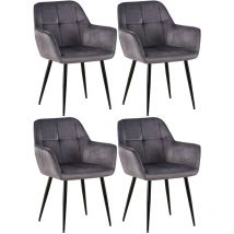 Lot de 4 Chaises de salle à manger Emia en Velours avec Piètement en Métal noir Gris Velours