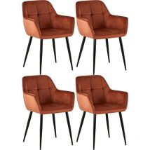 Lot de 4 Chaises de salle à manger Emia en Velours avec Piètement en Métal noir Marron Velours