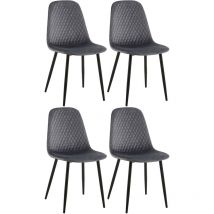 Lot de 4 Chaises de salle à manger Giverny avec Piètement en métal noir Gris foncé Velours