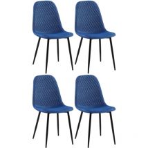 Lot de 4 Chaises de salle à manger Giverny avec Piètement en métal noir Bleu Tissu