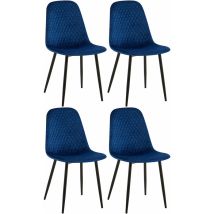 Lot de 4 Chaises de salle à manger Giverny avec Piètement en métal noir Bleu Velours